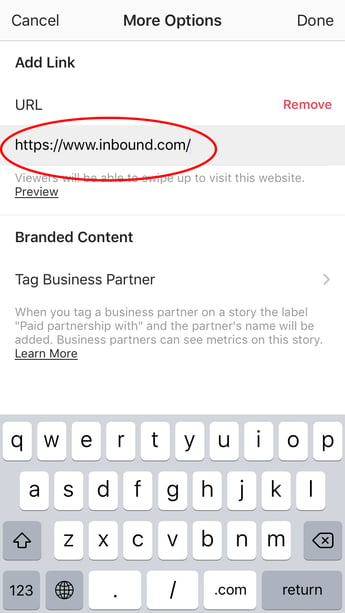 Add Link to Instagram Story: Designate URL